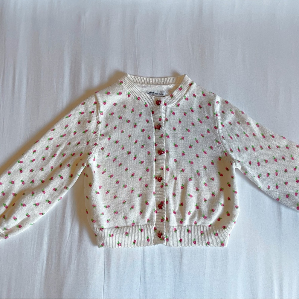 Kid White Cardigan with Pink Strawberry